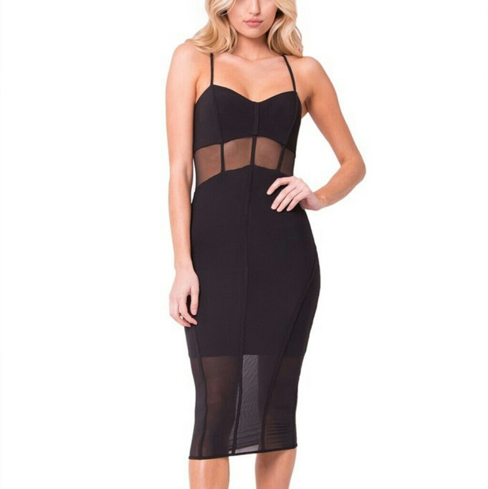 Black Mesh Midi Dress